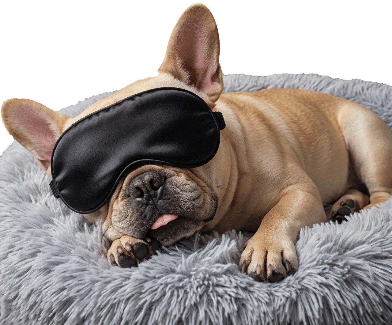 Fifi the French Bulldog sleeping with eye mask